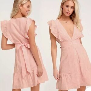 Lulu's Daydreaming Of You Pink Swiss Dot‎ Button-Front Mini Dress Small